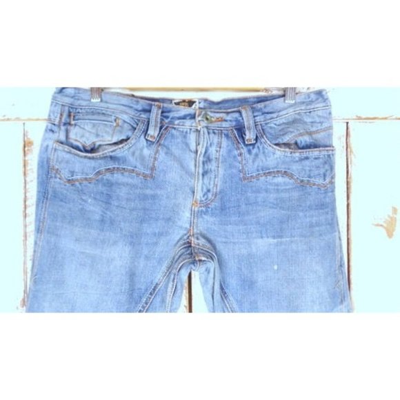 Light blue bleached and faded boot cut denim embroidered jeans - Picture 5 of 10